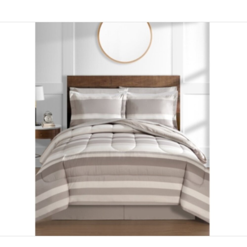 Austin Stripe/Solid Reversible 8 Pc. Comforter Set, Taupe